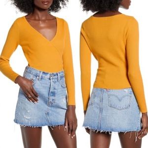 Leith Rib Wrap Sweater Top in Yellow